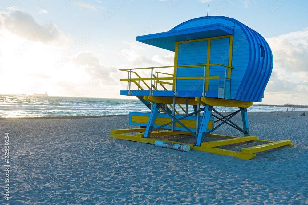 Art Deco Aqua Blue Yellow Lifeguard Station Miami Beach