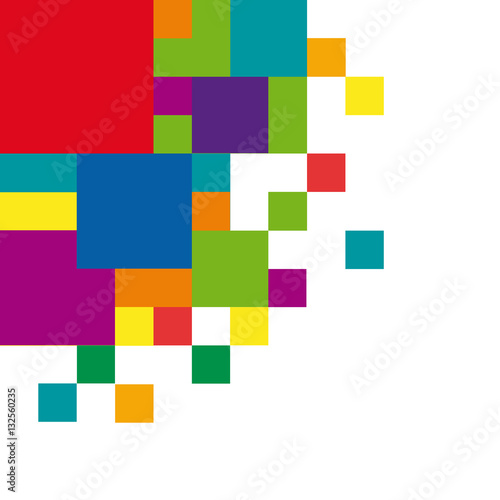 Geometric abstract rainbow squares and pixel, vector background
