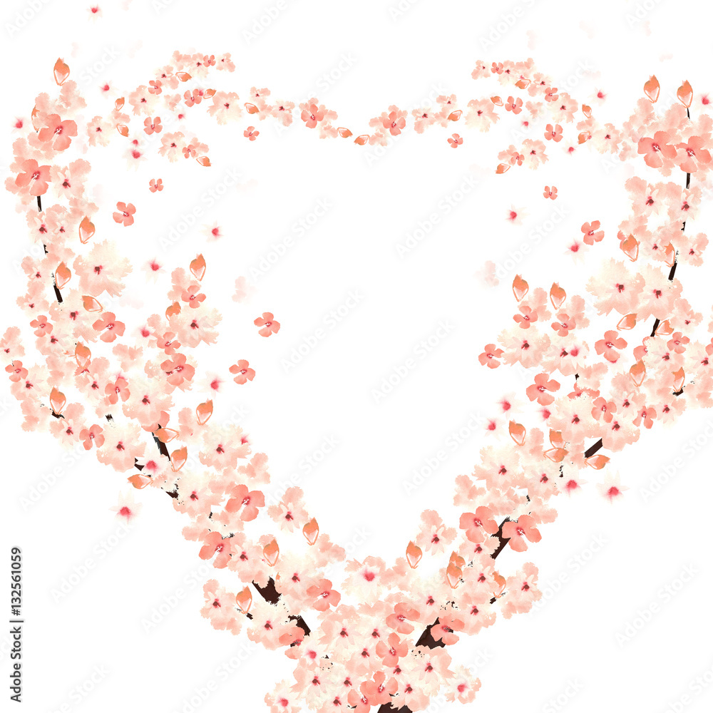 heart-shaped sakura branches in bloom 