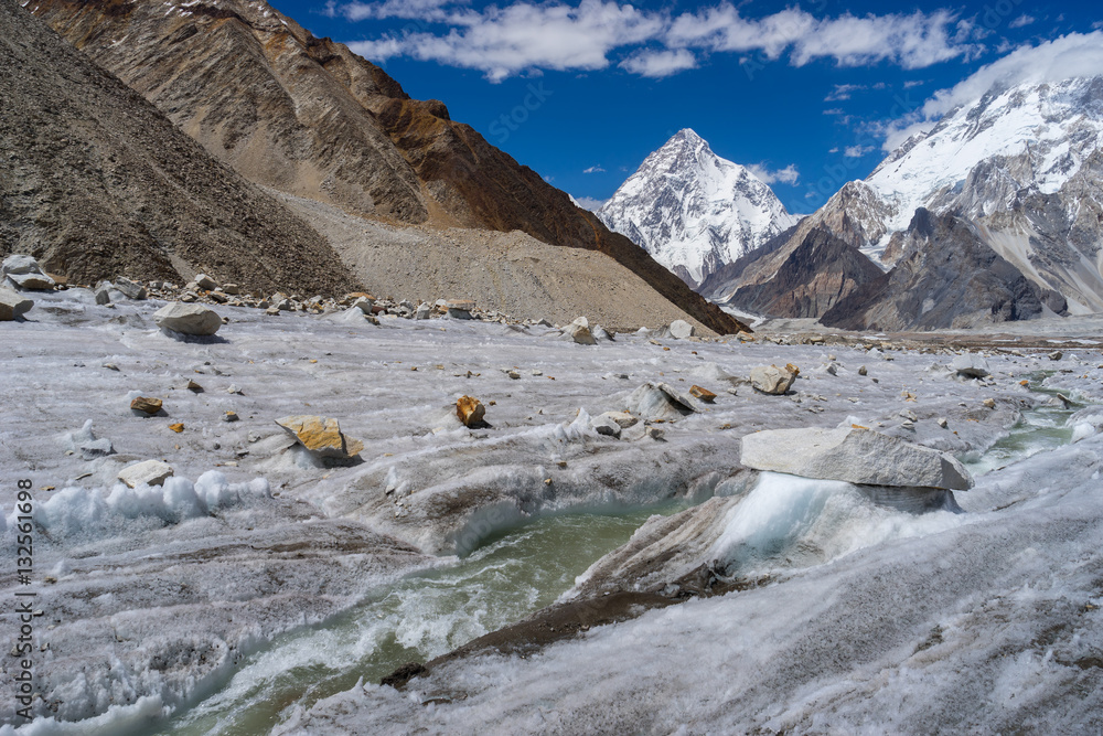 Fototapeta premium Small canal in front of K2 mountain, Pakistan