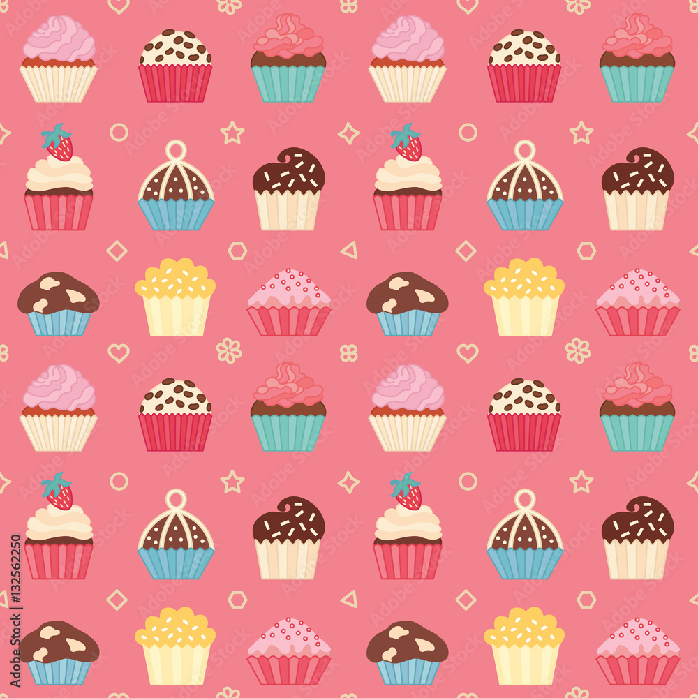 Seamless cupcake pattern.