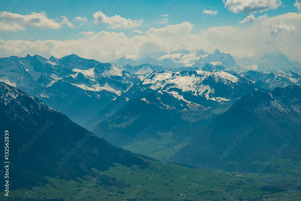 View of Swiss alps from Rigi mountain, Switzerland - April, 2016 View of Swiss alps from Rigi mountain, Switzerland - April, 2016