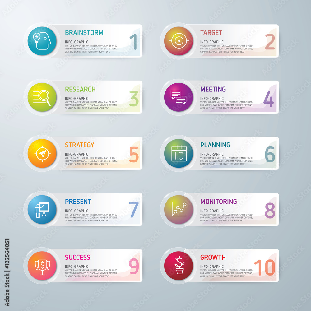 Info-graphic design template and marketing icons, Business concept with 10 options, parts, steps or processes. used for work-flow layout, diagram,banner, number options, graphic or web design. Info-graphic design template and marketing icons, Business concept with 10 options, parts, steps or processes. used for work-flow layout, diagram,banner, number options, graphic or web design.