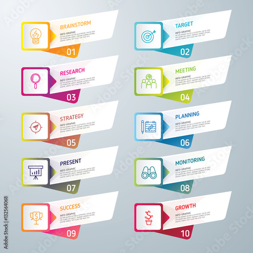 Info-graphic design template and marketing icons, Business concept with 10 options, parts, steps or processes. used for work-flow layout, diagram,banner, number options, graphic or web design.