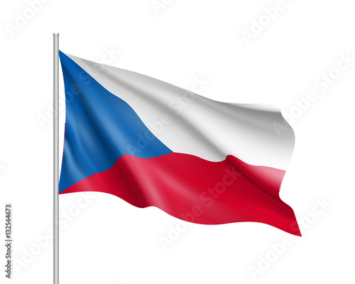 Waving flag of Czech Republic state. Illustration of European country flag on flagpole with red and white colors. Vector 3d icon isolated on white background