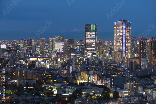 東京都心の街並　夜景港区　六本木　赤坂　高層ビル群と密集するマンション