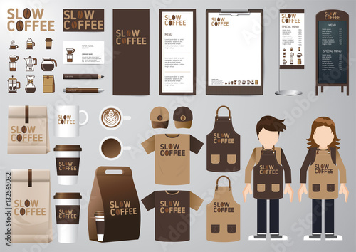 Corporate branding identity mock up template for coffee shop and restaurant. Layout set of corporate identity mock up template. Vector photo