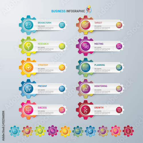 Info-graphic design template and marketing icons, Business concept with 10 options, parts, steps or processes. used for work-flow layout, diagram, banner, number options, graphic or web design.