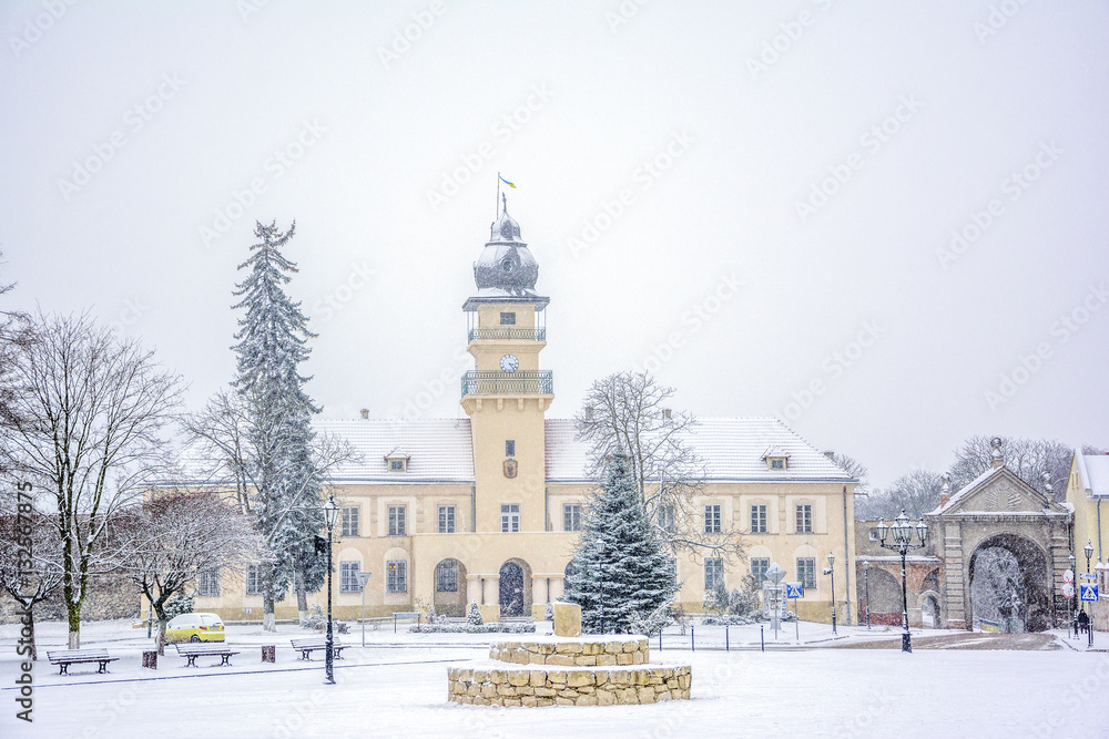 City Hall in Zhovkva in winter