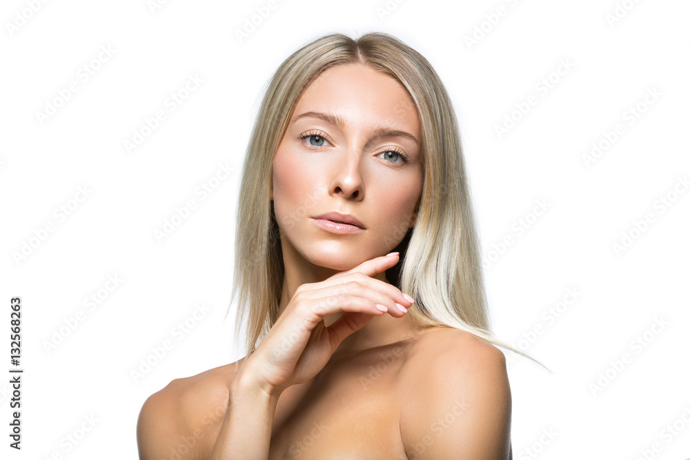 Beautiful girl with natural make-up isolated on white Beautiful girl with natural make-up isolated on white