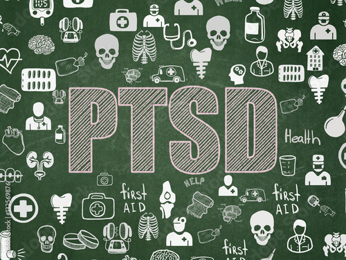 Medicine concept: PTSD on School board background