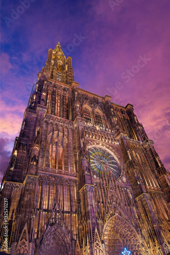 View of Strasbourg Cathedral from ground. Alsace