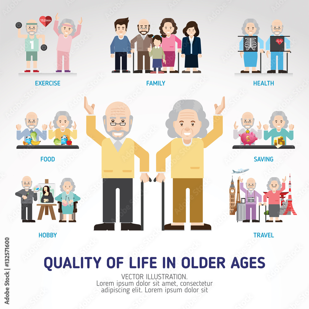 Quality of life in older ages. Senior man and woman activities. Senior citizen. Info-graphic inspire to drive your business project. Vector illustration. Quality of life in older ages. Senior man and woman activities. Senior citizen. Info-graphic inspire to drive your business project. Vector illustration.