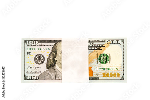 Stack of money in hundred dollar banknotes isolated copy space