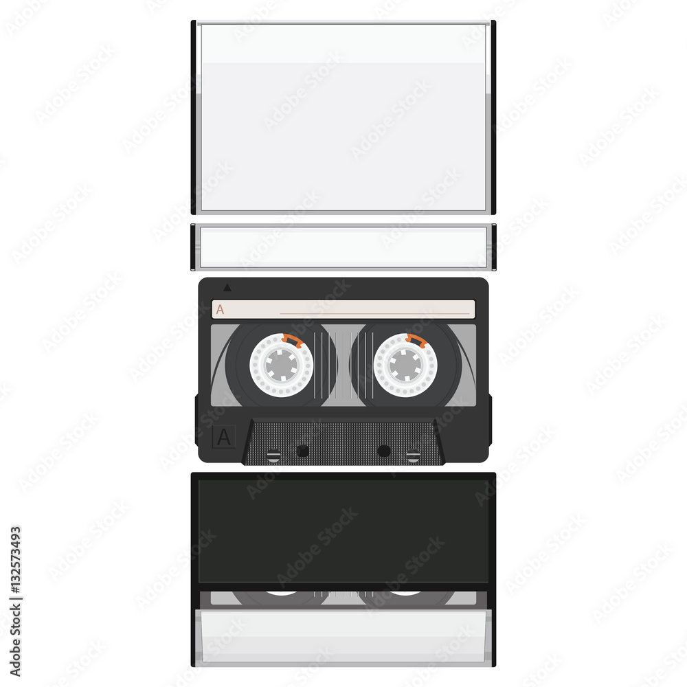 Blank cassette tape box design mockup. Retro audio music cassett Stock