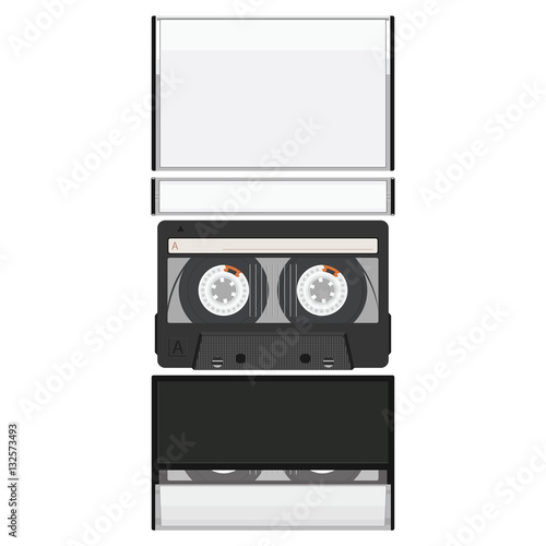 Blank cassette tape box design mockup. Retro audio music cassett