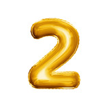 Balloon number 2 Two 3D golden foil realistic alphabet