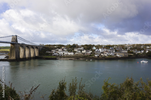 Looking westwards across the Menai Strait towards the historic town of Menai Bridge  Porthaethwy   Isle of Anglesey  North Wales