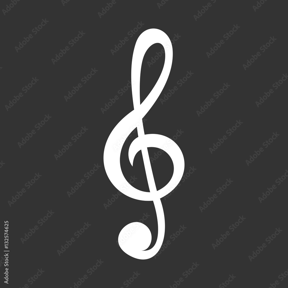 White treble clef vector icon isolated on grey. White treble clef vector icon isolated on grey.