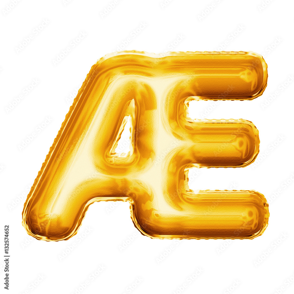 Balloon letter AE ligature 3D golden foil realistic alphabet