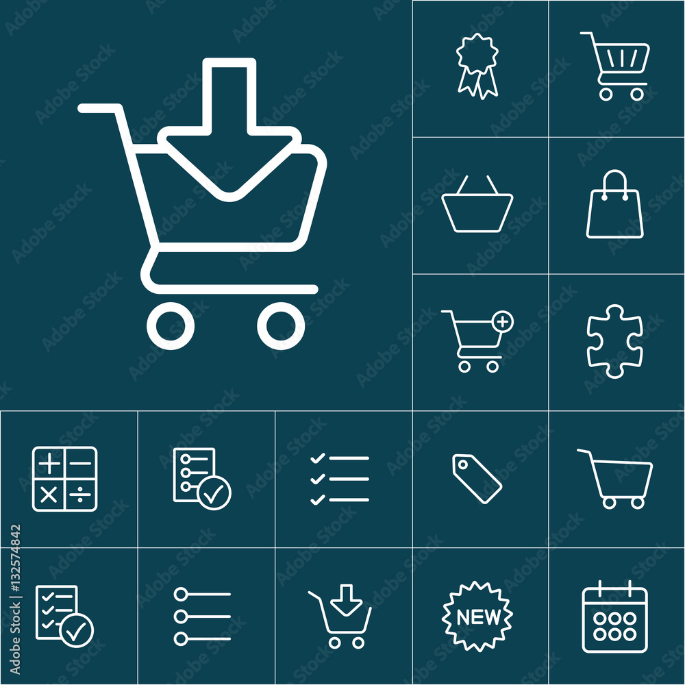 thin line shopping card, trolley icon on blue background, shoppi thin line shopping card, trolley icon on blue background, shoppi