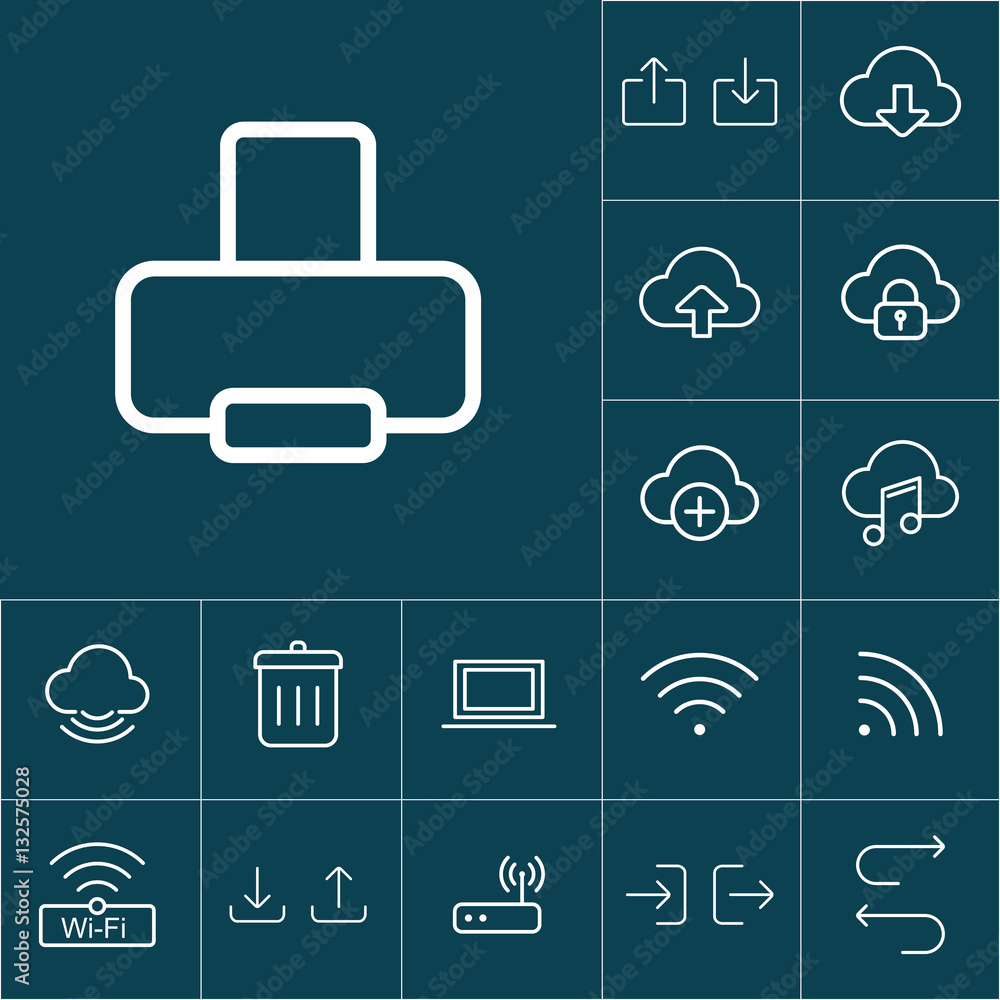 thin line printer icon on blue background, web internet icons se thin line printer icon on blue background, web internet icons se