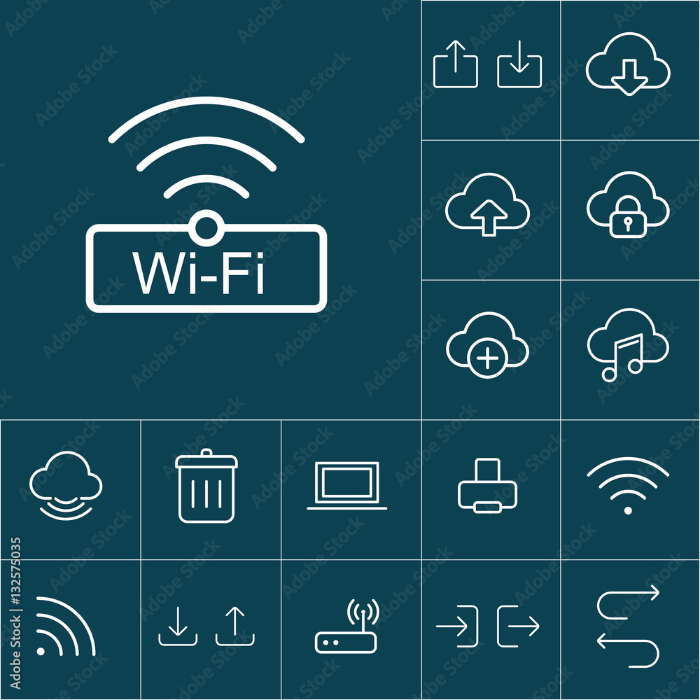 thin line wi-fi, wireless icon on blue background, web internet thin line wi-fi, wireless icon on blue background, web internet