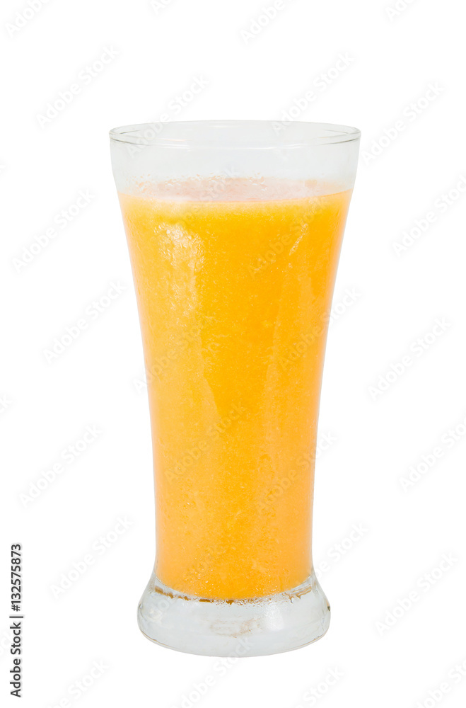orange and mango juice in a glass on white background orange and mango juice in a glass on white background