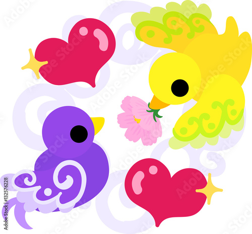 The cute little birds of mysterious design in love