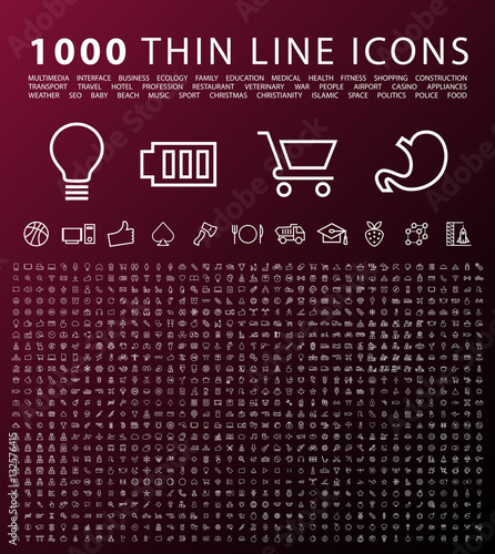 Set of 1000 Isolated Minimal Modern Simple Elegant Black Icons. Vector Elements on Dark Background.