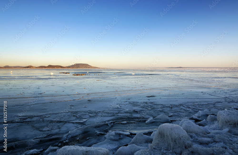 Winter landscape of Lake Balaton, Hungary
