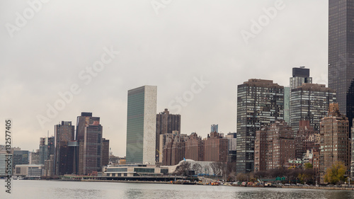 View of the traffic conditions in the streets of Manhattan from the cable car leading to Roosevelt Island