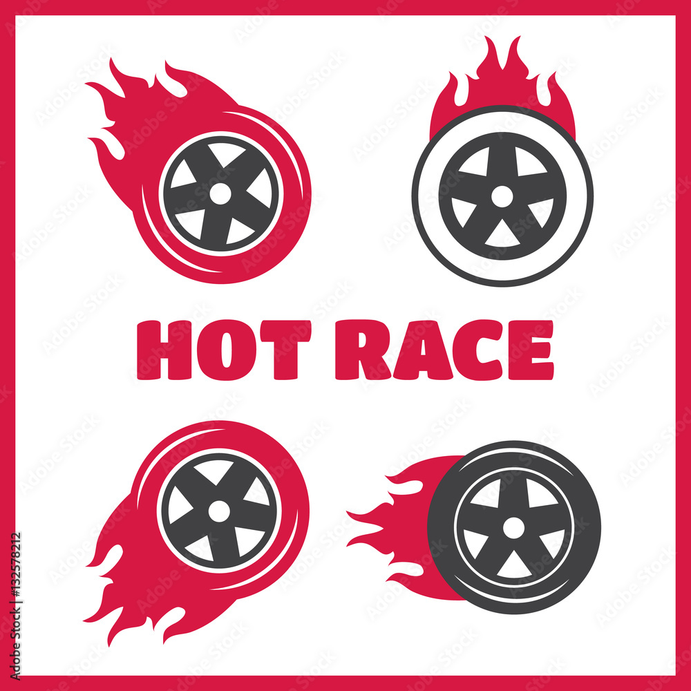 Racing flat labels set. Blaze and flash logo