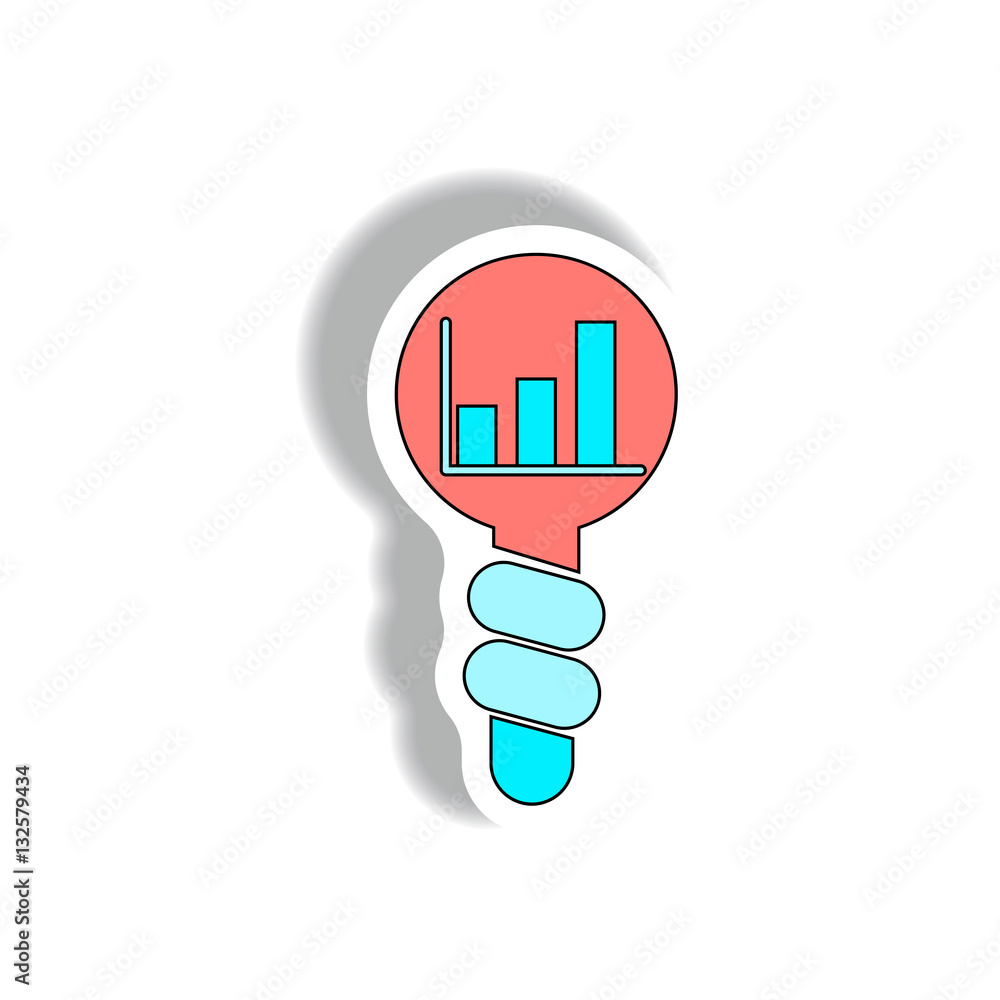 Fototapeta premium Idea for Improving Performance Vector illustration in paper sticker style of column chart in Light Bulb. bar graph in light bulb