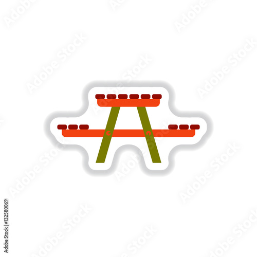 Vector illustration in paper sticker style camping table wooden park bench