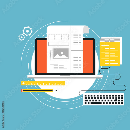 Application development with API interface flat vector illustration design. Technology concept for software API prototyping and testing