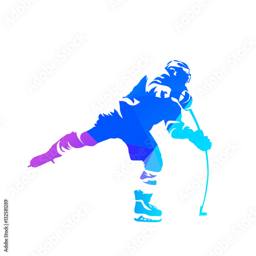 Shooting ice hockey player, abstract blue vector silhouette