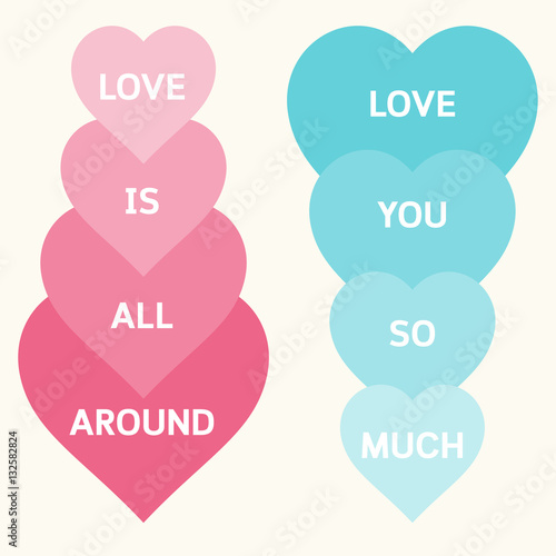 Overlapping heart shapes concept background with text.