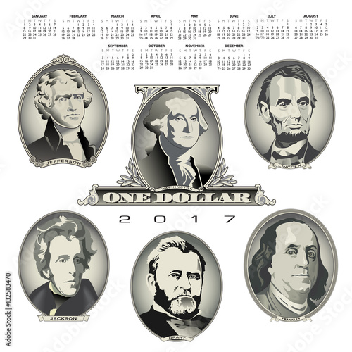 A 2017 calendar with Presidential oval bill elements for Print or Web  