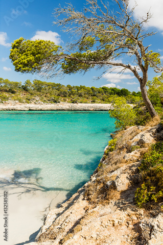 Cala S'Amarador. Beach is one of two beautiful beaches in Mondrago Natural Park on the south eastern coast of Mallorca. Mallorca island, Spain.