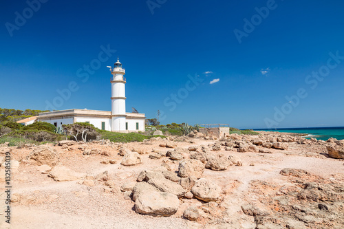 Lighthouse at Cap de Ses Salines. Mallorca island  Spain.This lighthouse is located at the southernmost point of Mallorca.