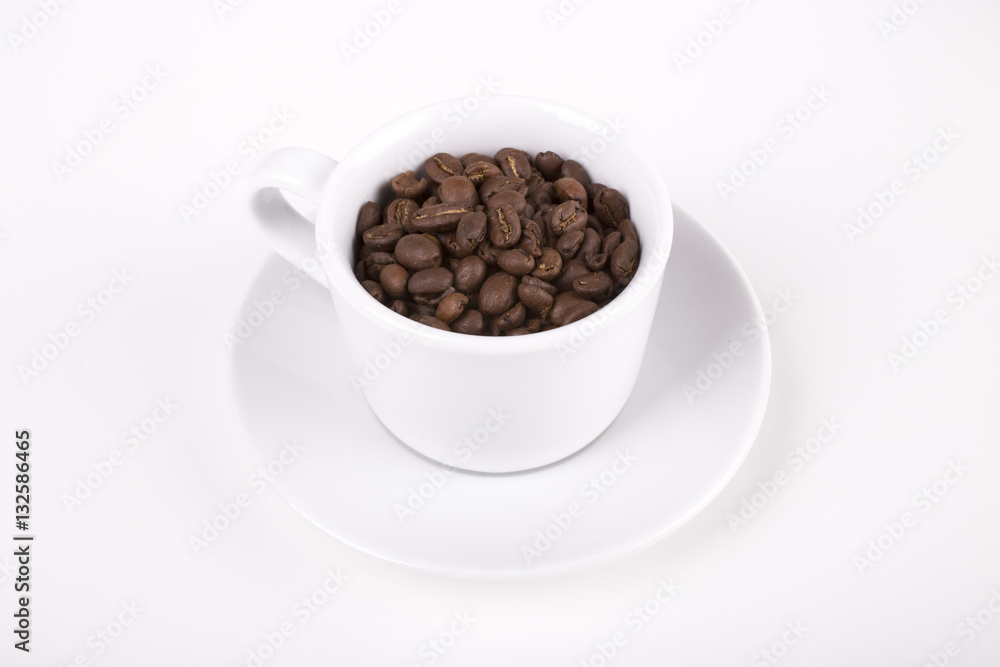 cup of coffe with beans on white background cup of coffe with beans on white background