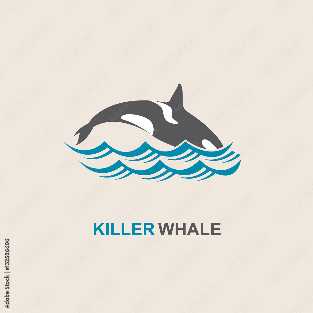 Naklejka premium symbol of killer whale and sea wave