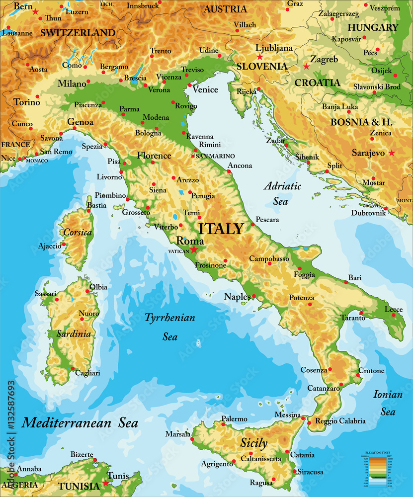 Fototapeta premium Italy relief map