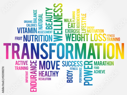 TRANSFORMATION word cloud, fitness, sport, health concept