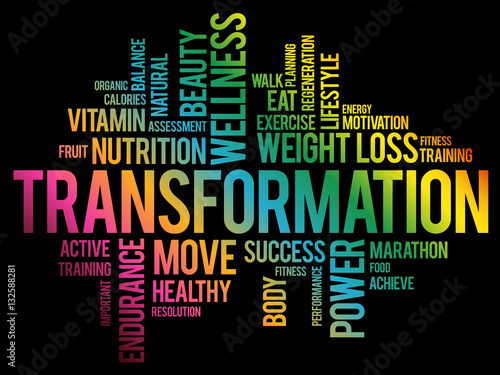 TRANSFORMATION word cloud, fitness, sport, health concept