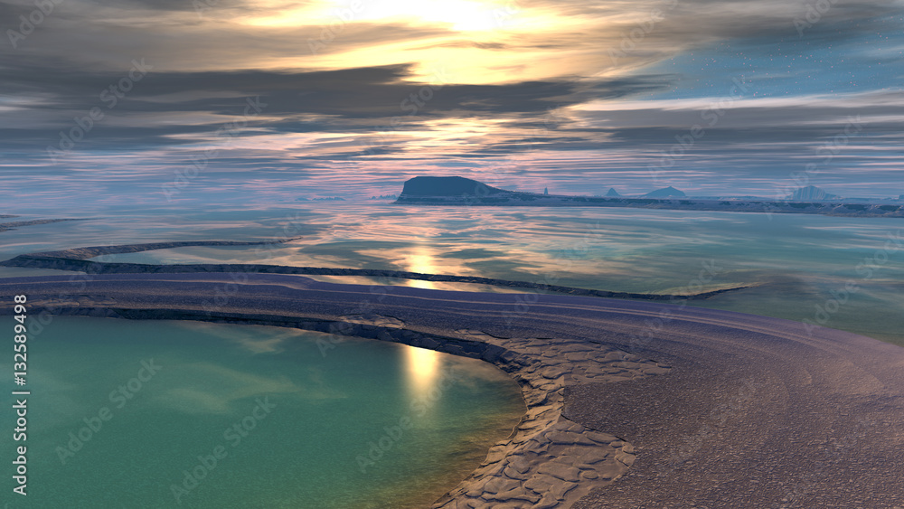 Fototapeta premium Alien planet. Sunrise. 3D rendering
