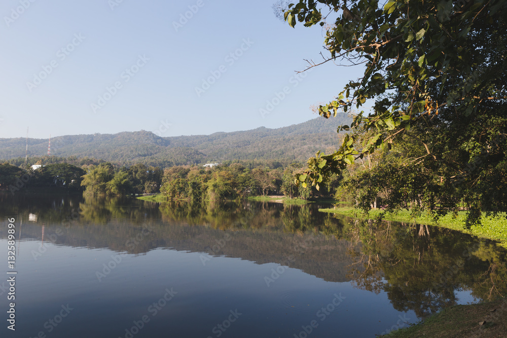 mountain and lake view in morning