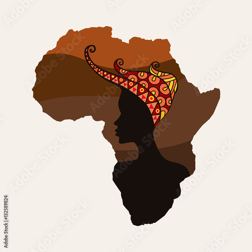 Africa continent and woman silhouettes