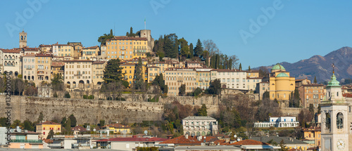 Bergamo - Old city (Citta Alta). One of the beautiful city in Italy. Lombardia. Landscape on the old city during a wonderful blu day. 